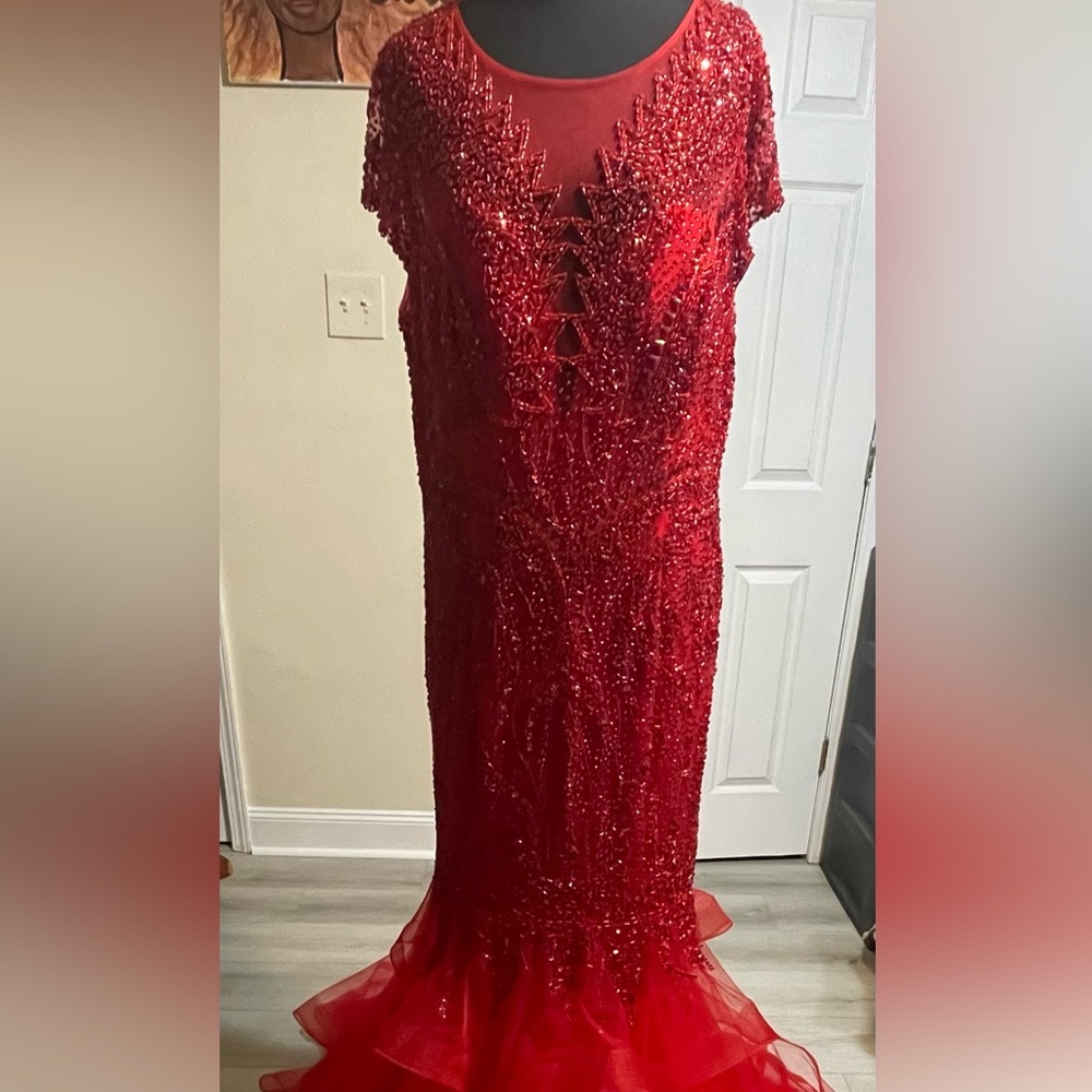 Ella Vibrant Red Beaded Formal Gown